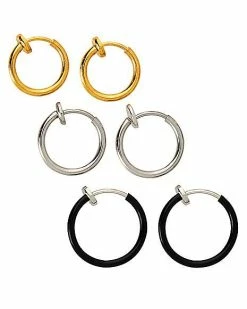 Brand new ✔️ Multi-Pack Black Silver and Goldtone Fake Hoop Earrings - 6 Pack 👏