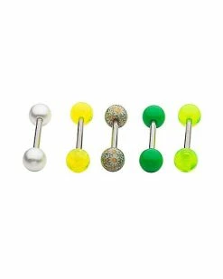 Best Pirce 👍 Multi-Pack Green and Yellow Flower Barbells 5 Pack - 14 Gauge 🎉