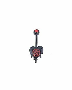 Best Pirce ✔️ Pentagram Heart Belly Ring - 14 Gauge ⌛