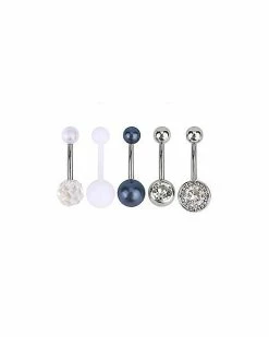 Deals 💯 Multi-Pack CZ White Gray and Silvertone Belly Rings 5 Pack - 14 Gauge 🎁