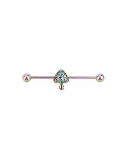 Promo 😀 Oil Slick Mushroom Industrial Barbell - 14 Gauge 🥰
