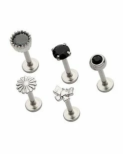 New 👏 Multi-Pack CZ Black Butterfly Flower Labret Lip Rings 5 Pack - 16 Gauge 🎉 -Playboy Shop 04100269 b