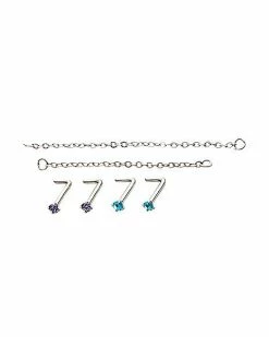 Hot Sale 🥰 Multi-Pack Purple and Blue L-Bend Nose Rings and Nose Chains 4 Pack - 18 Gauge ⌛ -Playboy Shop 04100285 b