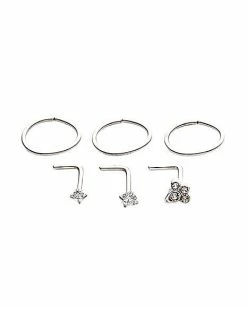 Buy 💯 Multi-Pack CZ Cluster L-Bend and Hoop Nose Rings 6 Pack - 20 Gauge ❤️ -Playboy Shop 04100301 a