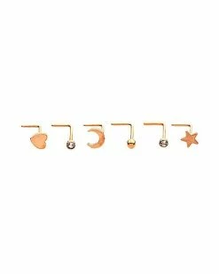 Brand new β Multi-Pack CZ Gold Plated Moon Star and Heart L-Bend Nose Rings 6 Pack - 20 Gauge π 8 Brand new β Multi-Pack CZ Gold Plated Moon Star and Heart L-Bend Nose Rings 6 Pack - 20 Gauge π -Playboy Shop 04100319 a