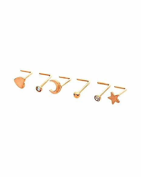 Brand new β Multi-Pack CZ Gold Plated Moon Star and Heart L-Bend Nose Rings 6 Pack - 20 Gauge π 6 Brand new β Multi-Pack CZ Gold Plated Moon Star and Heart L-Bend Nose Rings 6 Pack - 20 Gauge π - Image 4