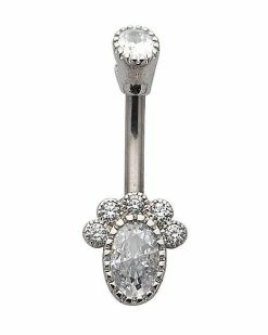 Best Sale 🛒 CZ Cluster Double Gem Belly Ring - 14 Gauge 😉