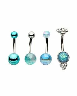 Discount 🔔 Multi-Pack CZ Teal Belly Rings 4 Pack - 14 Gauge 😍