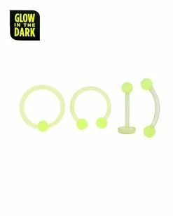 Cheap 🛒 Multi-Pack Glow in the Dark Horseshoe and Captive Bead Rings and Curved Barbell and Labret Lip Ring 4 Pack - 16 Gauge ⭐