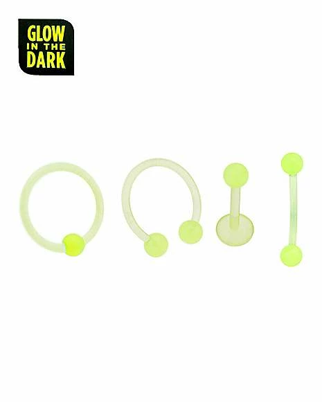 Cheap π Multi-Pack Glow in the Dark Horseshoe and Captive Bead Rings and Curved Barbell and Labret Lip Ring 4 Pack - 16 Gauge β 4 Cheap π Multi-Pack Glow in the Dark Horseshoe and Captive Bead Rings and Curved Barbell and Labret Lip Ring 4 Pack - 16 Gauge β - Image 2