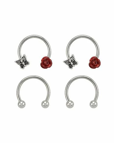 Buy π Multi-Pack Butterfly and Red Rose Horseshoe Rings 2 Pair - 16 Gauge π 3 Buy π Multi-Pack Butterfly and Red Rose Horseshoe Rings 2 Pair - 16 Gauge π