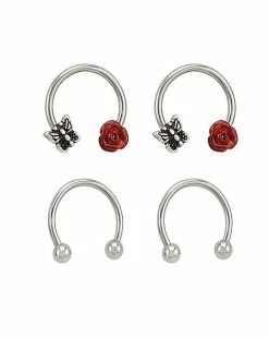 Buy π Multi-Pack Butterfly and Red Rose Horseshoe Rings 2 Pair - 16 Gauge π 5 Buy π Multi-Pack Butterfly and Red Rose Horseshoe Rings 2 Pair - 16 Gauge π -Playboy Shop 04100434 b