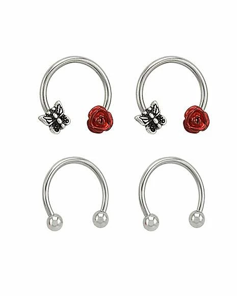 Buy π Multi-Pack Butterfly and Red Rose Horseshoe Rings 2 Pair - 16 Gauge π 4 Buy π Multi-Pack Butterfly and Red Rose Horseshoe Rings 2 Pair - 16 Gauge π - Image 2