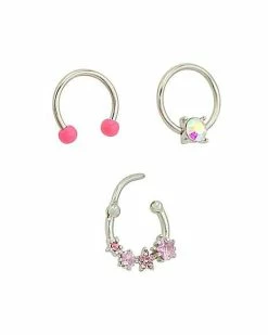 Discount 😍 Multi-Pack CZ Pink Stars Septum Rings 3 Pack - 16 Gauge 🌟 -Playboy Shop 04100442 b