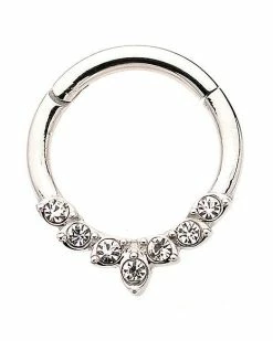 Cheap 🌟 CZ Silvertone Leaf Hinged Septum Ring - 16 Gauge 👍 -Playboy Shop 04100640 a