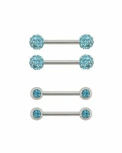 Hot Sale ⌛ Multi-Pack CZ Blue Pave Titanium Nipple Barbells 2 Pair - 14 Gauge ✨