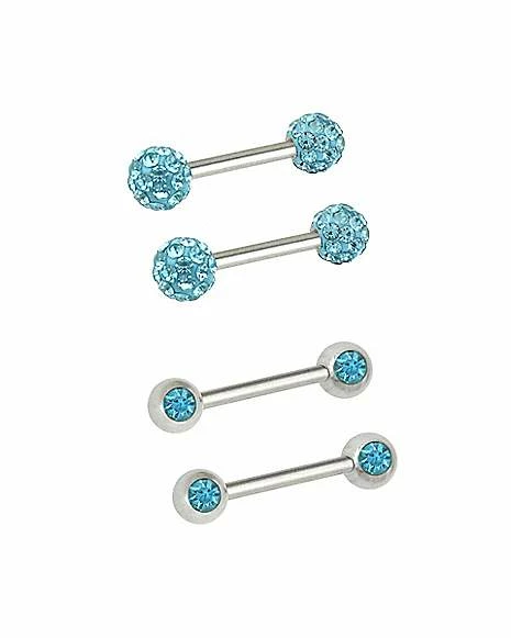 Hot Sale ⌛ Multi-Pack CZ Blue Pave Titanium Nipple Barbells 2 Pair - 14 Gauge ✨ 4 Hot Sale ⌛ Multi-Pack CZ Blue Pave Titanium Nipple Barbells 2 Pair - 14 Gauge ✨ - Image 2