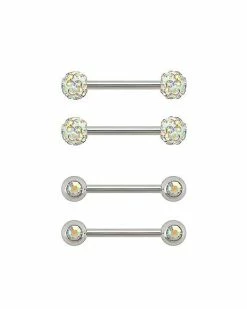 Outlet 🌟 Multi-Pack Pave CZ Titanium Nipple Barbells 2 Pair - 14 Gauge 🧨