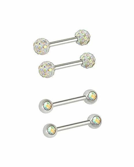 Outlet π Multi-Pack Pave CZ Titanium Nipple Barbells 2 Pair - 14 Gauge 𧨠4 Outlet π Multi-Pack Pave CZ Titanium Nipple Barbells 2 Pair - 14 Gauge 𧨠- Image 2