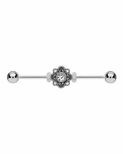 Budget 🔔 CZ Black Flower Industrial Barbell - 14 Gauge 💯