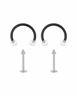 Best Sale π Multi-Pack Glitter Horseshoe Rings and Silvertone Labret Lip Rings 4 Pack - 16 Gauge π