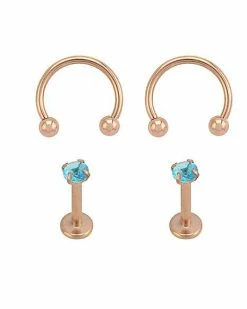 Outlet 🧨 Multi-Pack CZ Rose Goldtone Titanium Horseshoe Rings and Labret Lip Rings 2 Pair - 16 Gauge 👏