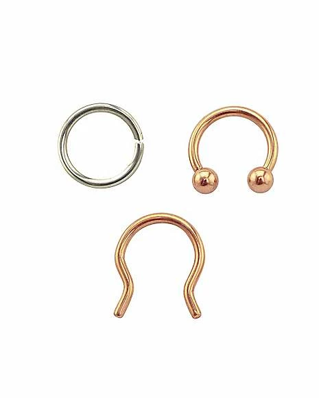 Top 10 π Multi-Pack Rose Goldtone and Silvertone Septum Rings and Retainer 3 Pack - 16 Gauge π 3 Top 10 π Multi-Pack Rose Goldtone and Silvertone Septum Rings and Retainer 3 Pack - 16 Gauge π