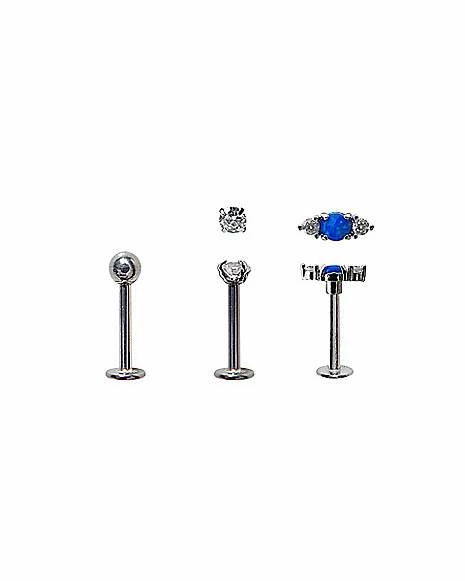 Best Sale β€οΈ Multi-Pack CZ Blue and Clear Gem Labret Lip Rings 3 Pack - 16 Gauge 𧨠3 Best Sale β€οΈ Multi-Pack CZ Blue and Clear Gem Labret Lip Rings 3 Pack - 16 Gauge π§¨