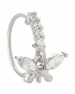 Best Pirce 👏 Silvertone CZ Butterfly Hinged Hoop Nose Ring - 20 Gauge 🧨