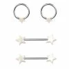 Cheapest 😍 Multi-Pack White Star Captive Rings and Nipple Barbells 2 Pair - 14 Gauge 👏 -Playboy Shop 04101598 a