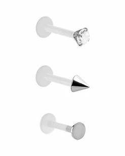 Buy 👍 Multi-Pack Bioflex CZ Spike and Flat Labret Lip Rings 3 Pack - 16 Gauge 😍
