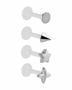 Outlet 🎁 Multi-Pack Assorted Shapes Bioflex Labret Lip Rings 4 Pack - 16 Gauge 🎁