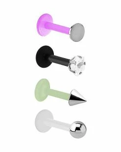 Promo ✔️ Multi-Pack CZ Bioflex Push Fit Labret Lip Rings 4 Pack - 16 Gauge 👏