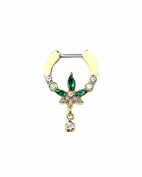 Best deal π CZ Weed Leaf Dangle Clicker Septum Ring - 16 Gauge π 3 Best deal π CZ Weed Leaf Dangle Clicker Septum Ring - 16 Gauge π