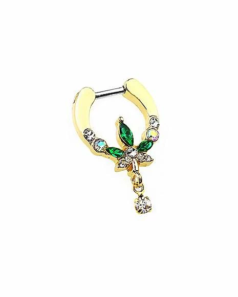 Best deal π CZ Weed Leaf Dangle Clicker Septum Ring - 16 Gauge π 4 Best deal π CZ Weed Leaf Dangle Clicker Septum Ring - 16 Gauge π - Image 2