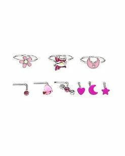 Buy 🛒 Multi-Pack Pink Spring Hoop Nose Rings L-Bend Nose Rings and Pin Nose Rings 9 Pack - 20 Gauge 😀