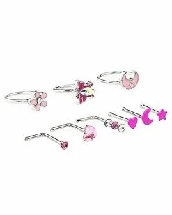 Buy 🛒 Multi-Pack Pink Spring Hoop Nose Rings L-Bend Nose Rings and Pin Nose Rings 9 Pack - 20 Gauge 😀 -Playboy Shop 04101747 c