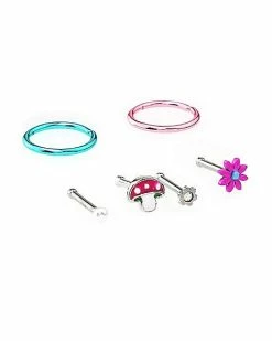 Best deal 🥰 Multi-Pack Mushroom Flower Assorted Nose Pins 6 Pack - 20 Gauge 🤩 -Playboy Shop 04101762 c