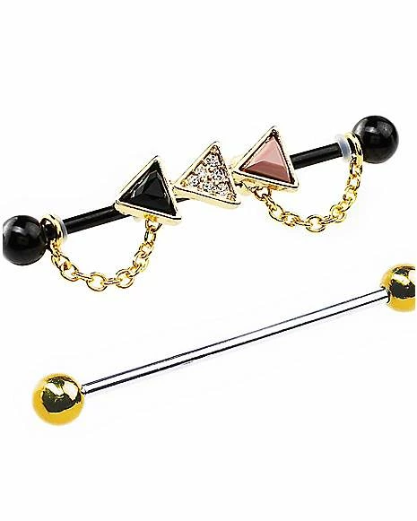 Cheap π Multi-Pack CZ Black and Goldtone Triangle Chain Industrial Barbells 2 Pack - 14 Gauge β€οΈ 5 Cheap π Multi-Pack CZ Black and Goldtone Triangle Chain Industrial Barbells 2 Pack - 14 Gauge β€οΈ - Image 3