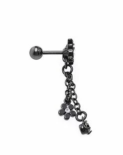 Hot Sale 🔔 CZ Black Butterfly Flower Chain Dangle Cartilage Earring - 18 Gauge ⌛ -Playboy Shop 04101952 d 1