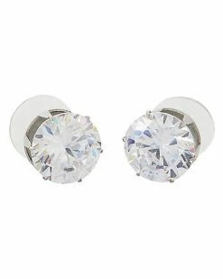 Discount 🧨 CZ Silver Plated Round Stud Earrings - 20 Gauge ⭐
