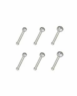 Wholesale 😉 Multi-Pack CZ Titanium Round Nose Pins 6 Pack - 20 Gauge 🧨