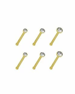 Best Pirce 👍 Multi-Pack Round CZ Goldtone Titanium Bone Nose Rings 6 Pack - 20 Gauge 😀