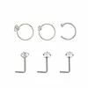 Flash Sale 🧨 Multi-Pack Round and Square CZ L-Bend Nose Rings and Hoop Nose Rings 6 Pack - 20 Gauge 😀 -Playboy Shop 04102521 a