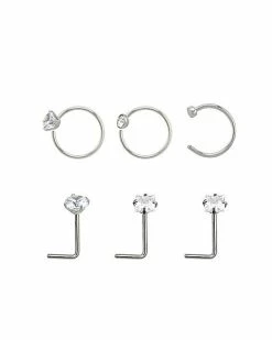 Flash Sale 🧨 Multi-Pack Round and Square CZ L-Bend Nose Rings and Hoop Nose Rings 6 Pack - 20 Gauge 😀