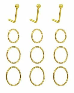 Coupon 🤩 Multi-Pack Goldtone L-Bend and Hoop Nose Rings 12 Pack - 20 Gauge 🥰 -Playboy Shop 04102539 b