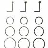 Wholesale 🧨 Multi-Pack Silvertone and Black L-Bend and Hoop Nose Rings 12 Pack - 20 Gauge 🌟