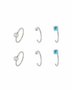Deals 🎁 Multi-Pack Blue CZ Hoop Nose Rings and Half Hoop Nose Rings 6 Pack - 20 Gauge 🎉 -Playboy Shop 04102554 b