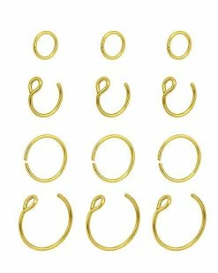 Promo ✔️ Multi-Pack Goldtone Hoop Nose Rings and Fake Hoop Nose Rings 12 Pack - 20 Gauge 🔥 -Playboy Shop 04102570 b