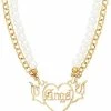 Hot Sale 🛒 2 Row Flaming Heart Angel Pearl-Effect and Chain Necklace ✨ -Playboy Shop 04109237 a